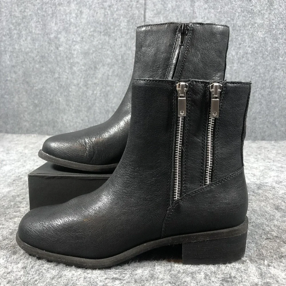 Lucky‎ Brand Bahri Ankle Boots Womens 7.5M Black Leather Double Zip Booties
